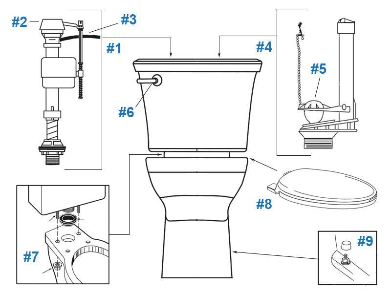 Repair parts diagram for American Standard Tropic Cadet PRO toilet - Tank # 4190A