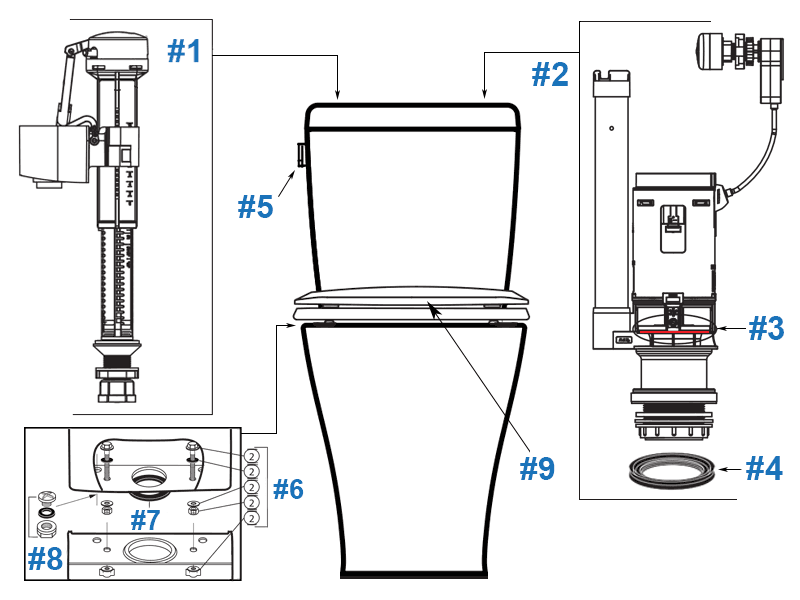 Parts diagram for Somerton Smart lever handle toilets