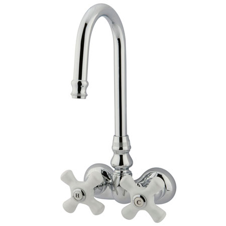 image of DT0721PX 3-3/8-inch center hi-rise spout leg tub filler - porcelain cross handles