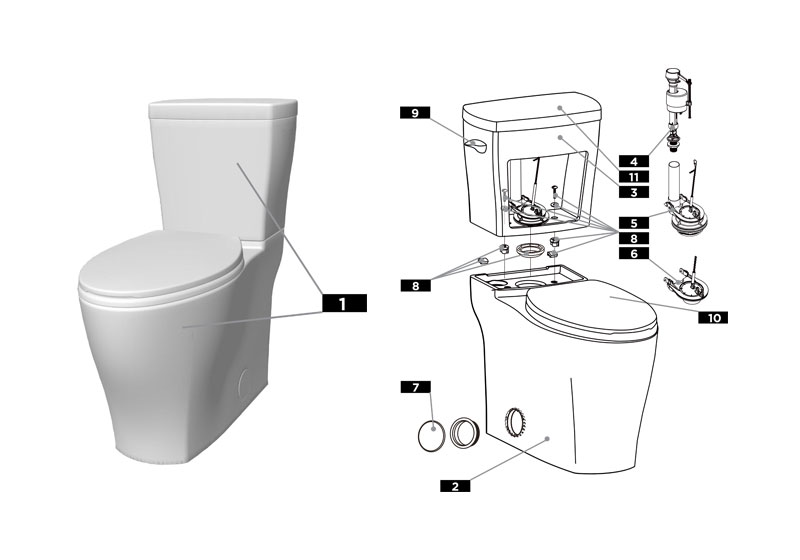 Parts diagram for Lemora toilet one piece model G0021021