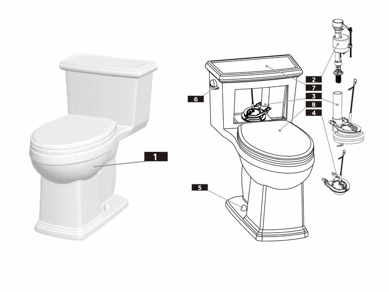 Parts diagram for Gerber Logan Square dual flush toilets - G0021020