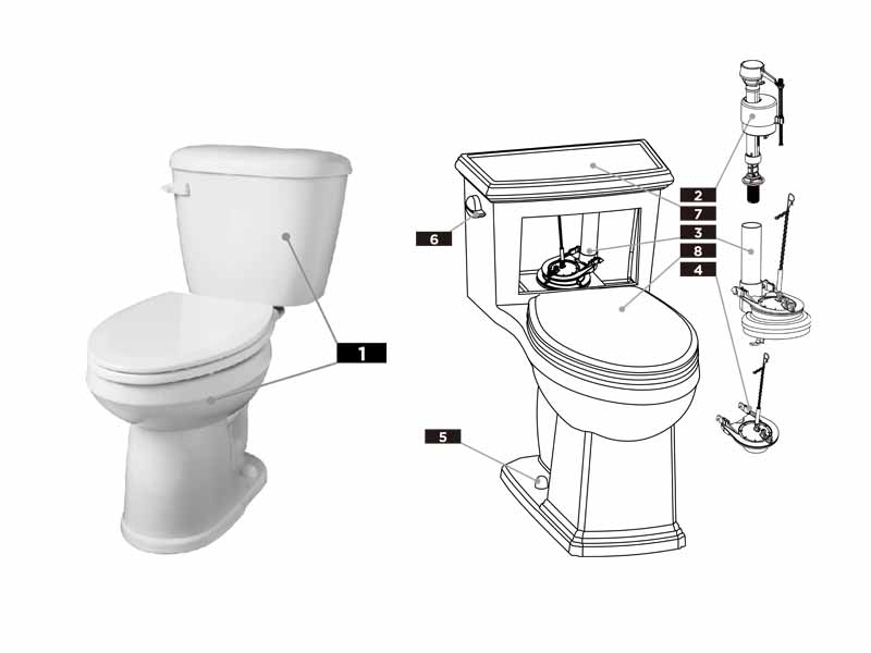 Parts diagram for Maxwell dual flush two-piece toilets with tank #G0028174 