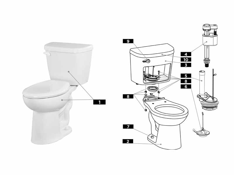 Parts diagram for Maxwell dual flush two-piece toilets with tank #GMX28990