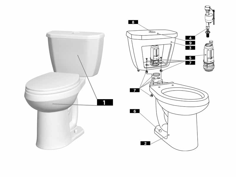 Parts diagram for Gerber Viper toilets - tank number #GDF28528