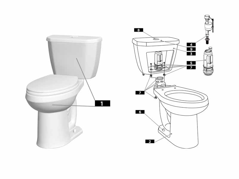 Parts diagram for Gerber Viper toilets - tank numbers #GWS28570 & GWS2857097