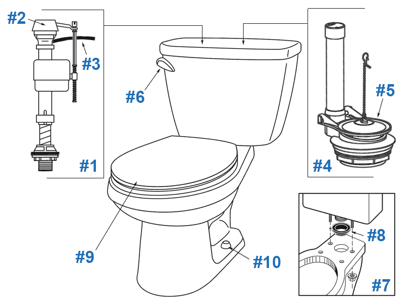 Parts diagram for Gerber Viper high efficiency toilets - tank number HE-28-590