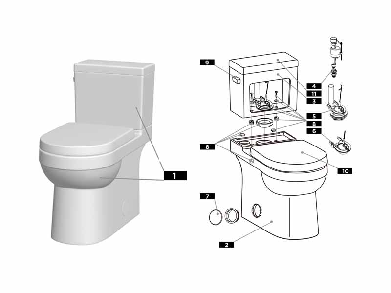 Parts diagram for Gerber Viper toilets - tank numbers #G0028196 & G002819697