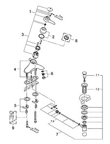 Parts schematic for Talia lavatory faucet