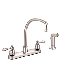 J-spout faucet with two lever handles and side spray