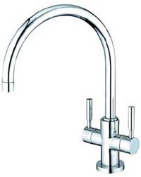 Gooseneck faucet with twin lever handles