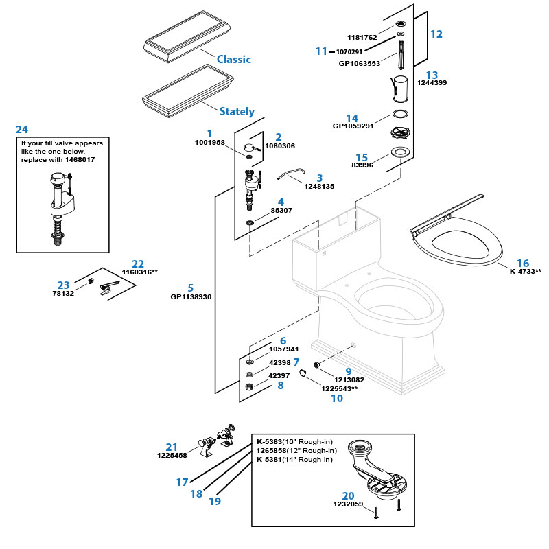 Kohler Memoirs K-6428 toilet repair parts diagram