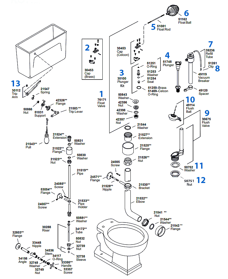 Vintage toilet repair parts by Kohler