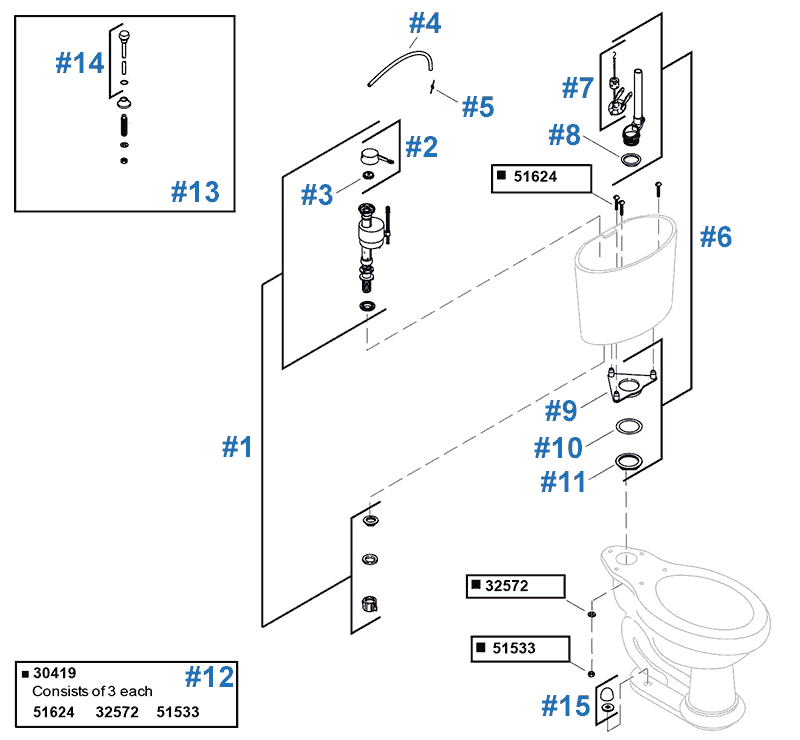 Revival two-piece toilet repair parts