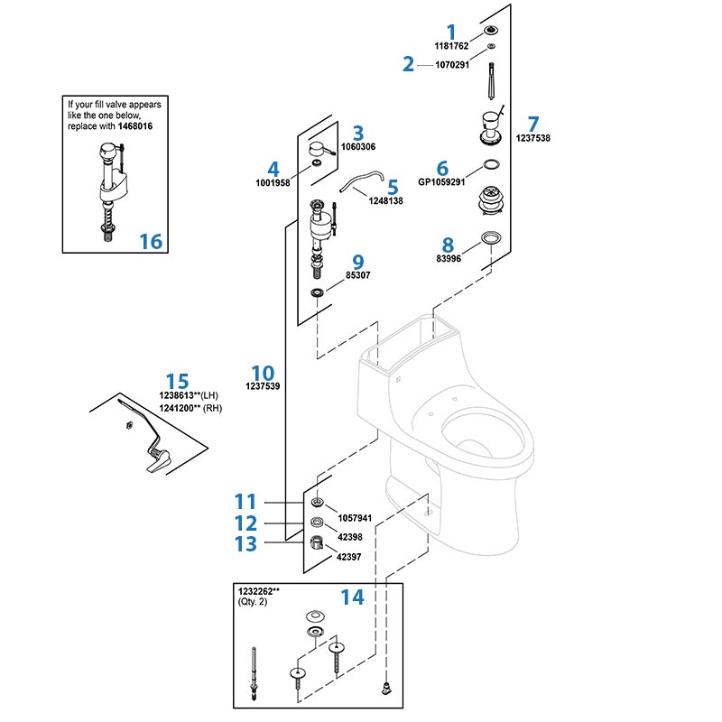 Parts diagram for Kohler San Souci one-piece toilet - model #K-5172