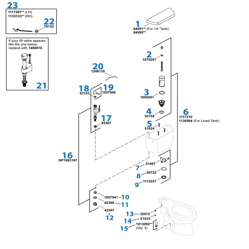 Wellworth Classic Toilet repair parts diagram