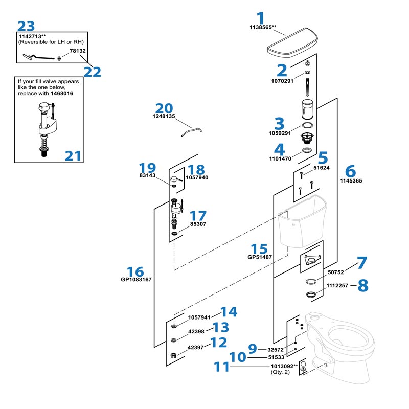 Wellworth Toilet repair parts diagram