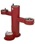 ADA compliant three bubbler pedestal-style drinking fountain with pet bowl