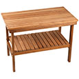 Teak shower bench with shelf