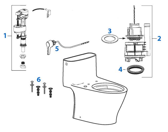 Parts diagram for Nexus 1-Piece toilets