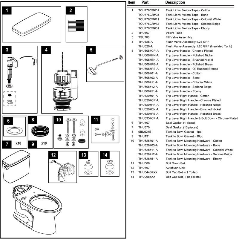 Toto Parts diagram for Drake toilets with tank model ST776EA