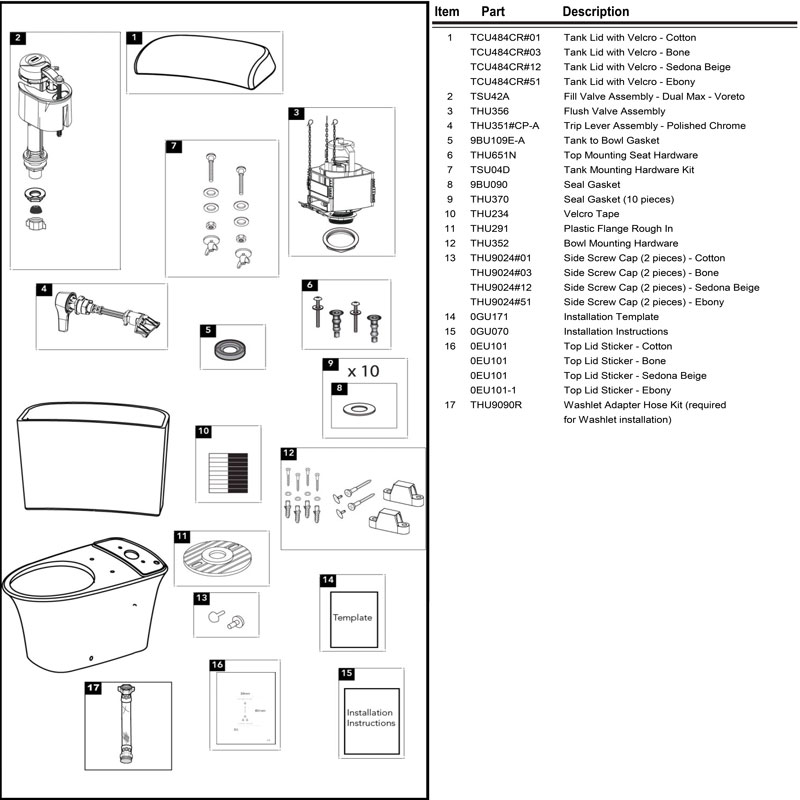 Parts diagram for Maris one-piece toilets with tank number ST484M