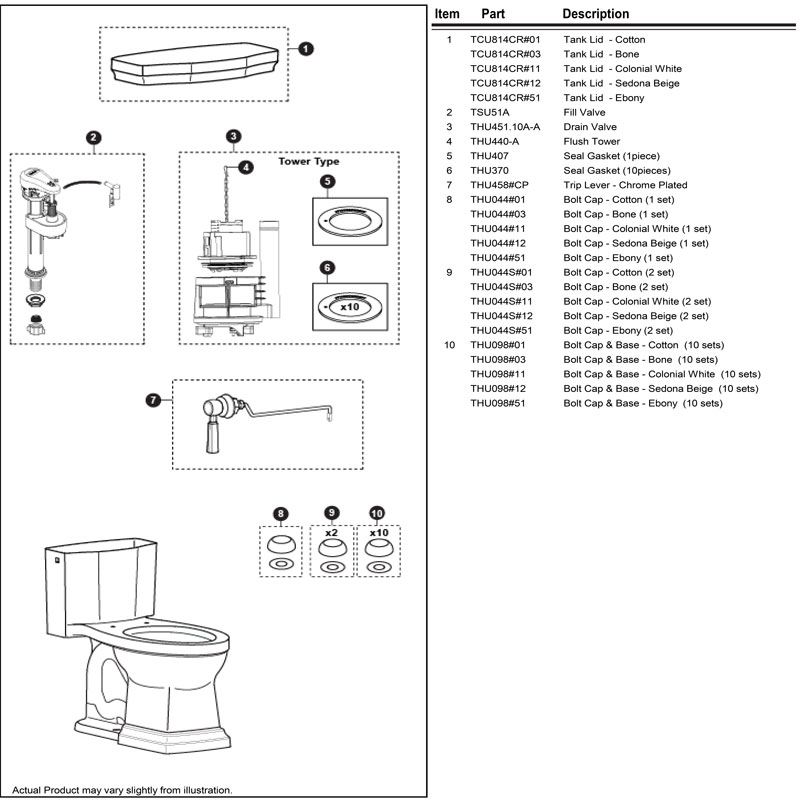 Parts diagram for Promenade II toilet model 403