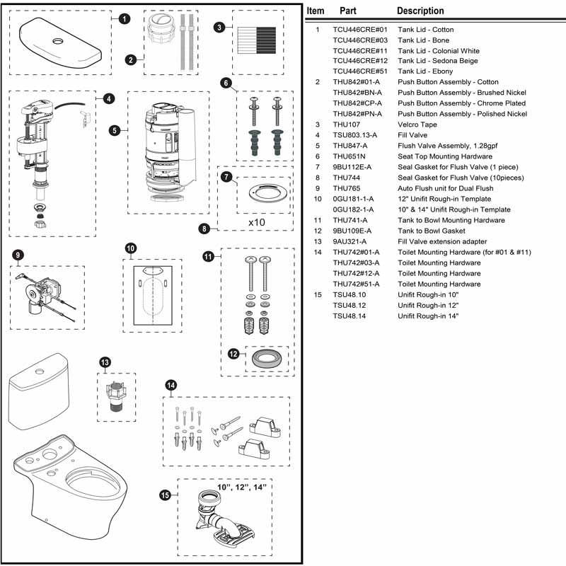 Parts diagram for Aquia IV toilet MS446234