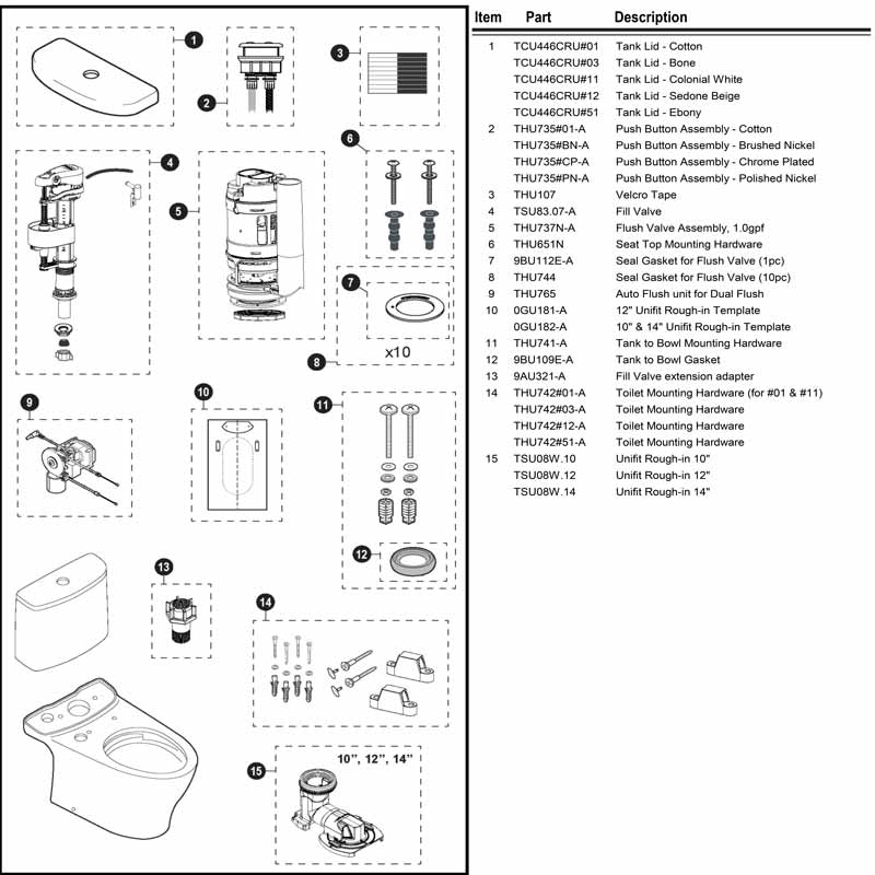 Parts diagram for Aquia IV toilet MS446234CUMG