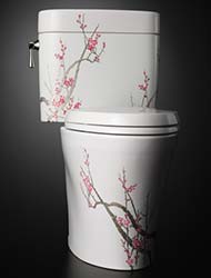 Specialty plum tree painted toilet