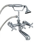 Barclay contemporary wall mount clawfoot faucet with elephant spout and handheld shower