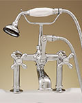 Sign of the Crab deck mounted tub filler faucet with handshower and hi-rise couplings