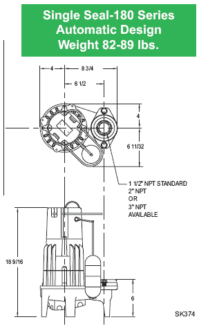 Zoeller Flow-Mate 180/191 series single seal pump dimensions